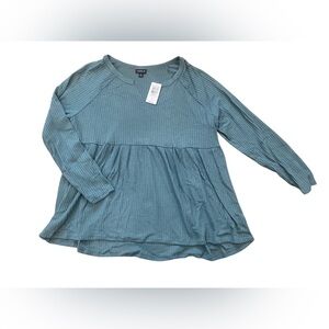 Torrid Green Waffle Knit Long Sleeve Top Shirt